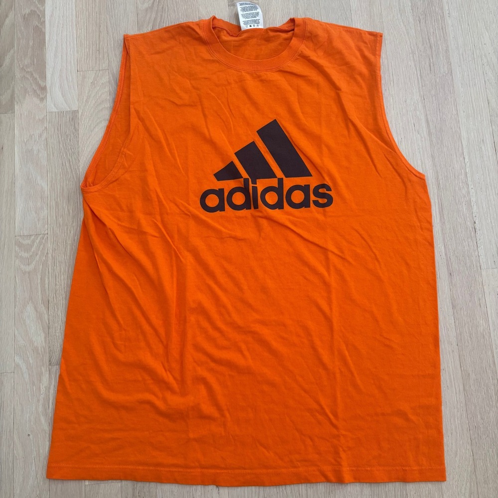 Adidas Muscle Tee Mens 2XL Orange Excellent Vintage Logo Sleeveless Shirt